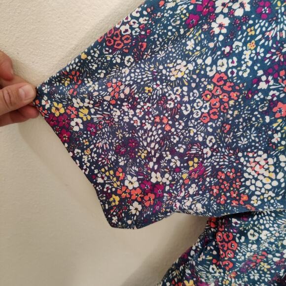 Lands End Floral Midi Dress 3X Tencel V-Neck Blue Multicolor Casual Ruched Soft - Picture 3 of 11